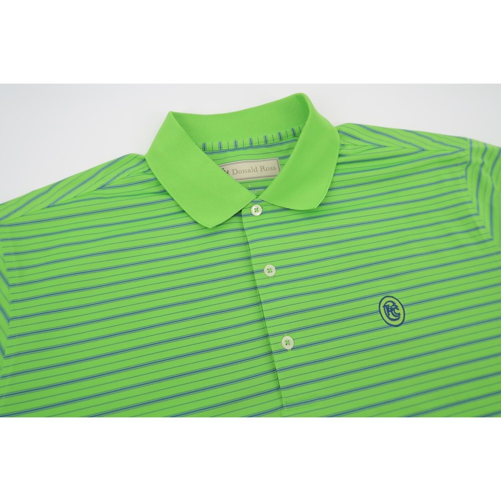 Donald Ross Mens Large Blue Green Striped Golf Performance Polo Shirt